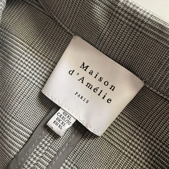 Maison d'Amelie Oversized Blazer XL Plaid Ruched Sleeve Preppy Academia - Picture 6 of 9